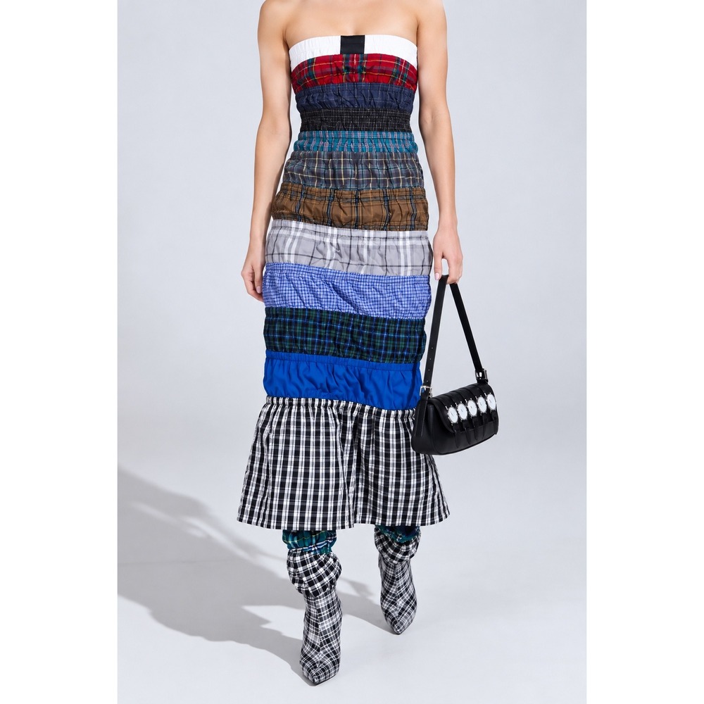 Akira My Boyfriends Boxers Midi Dress Multicolor Plaid Tiered Strapless XL